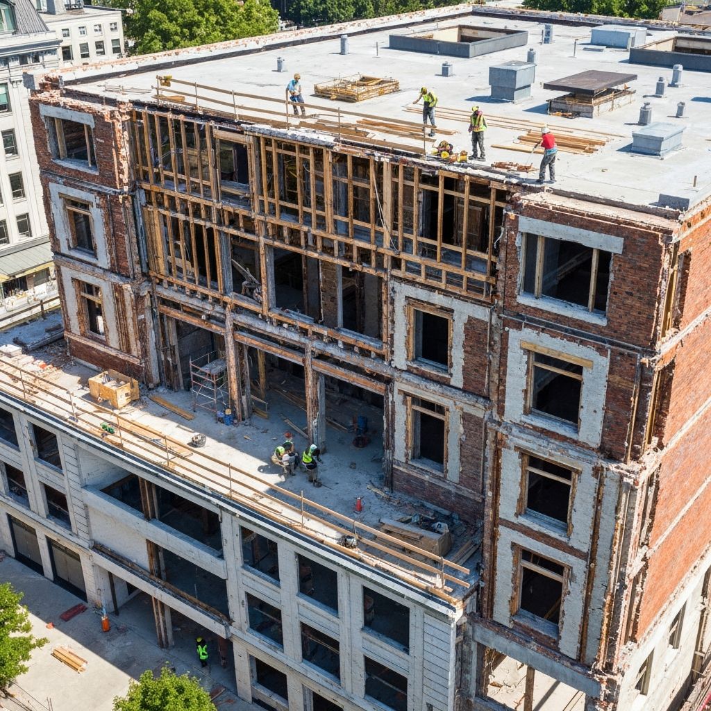 Supervisor checking renovation progress on an active job site.