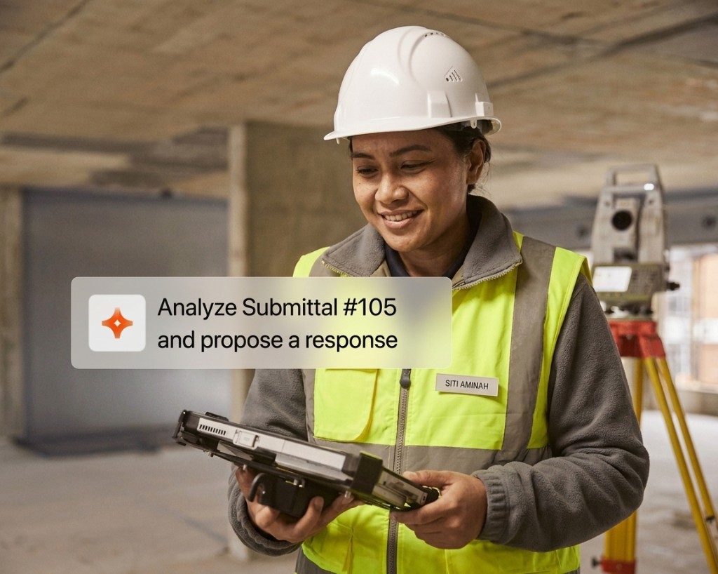 Site supervisor using built-in AI tools on a construction project