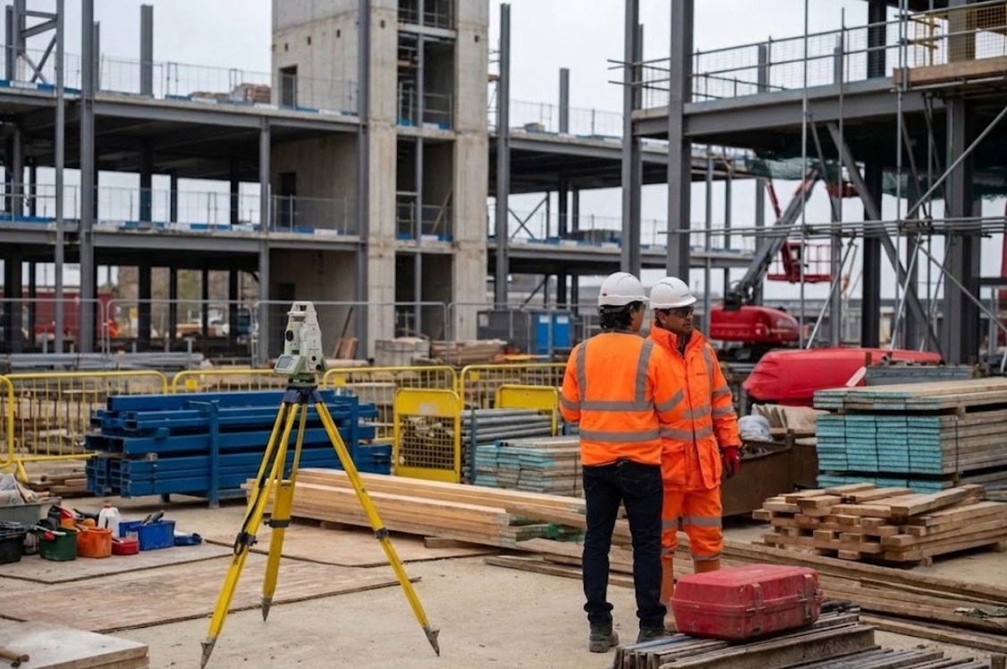 Site supervisors surveying a multi-storey structural build